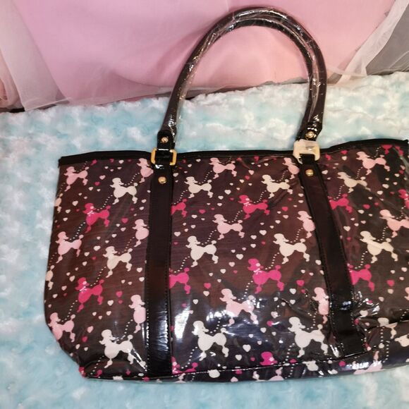 Jesus Diamante Poodle Print Hime Gyaru Gal Style Large Black Tote Bag Rare Y2K - Picture 8 of 12